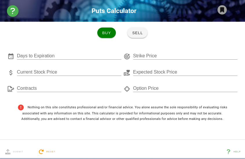 Put Options Design Tool Options Put Calculator