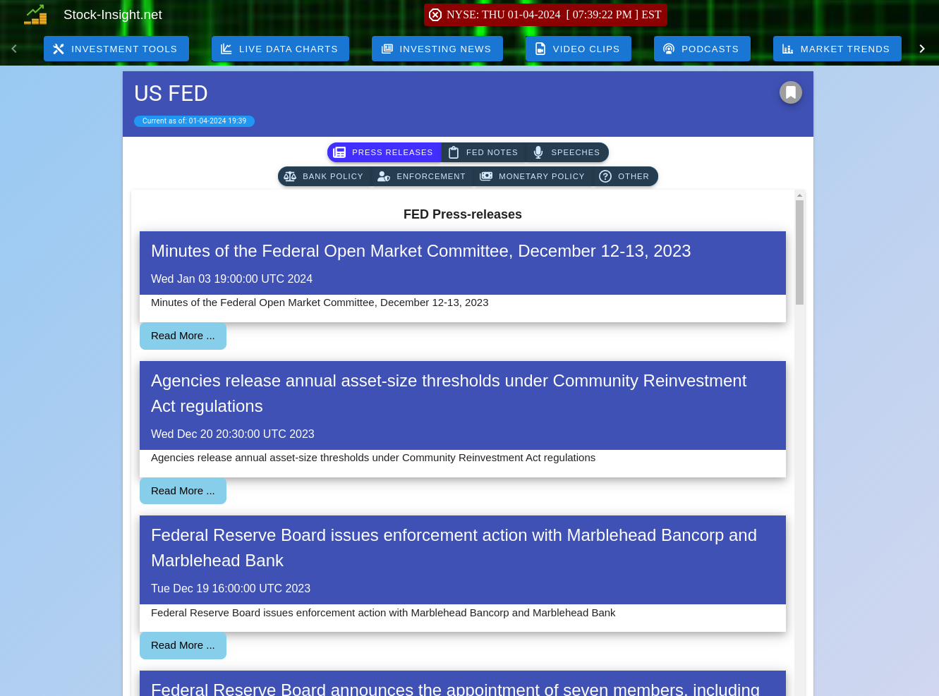 Latest Information from the Federal Reserve System Federal Reserve