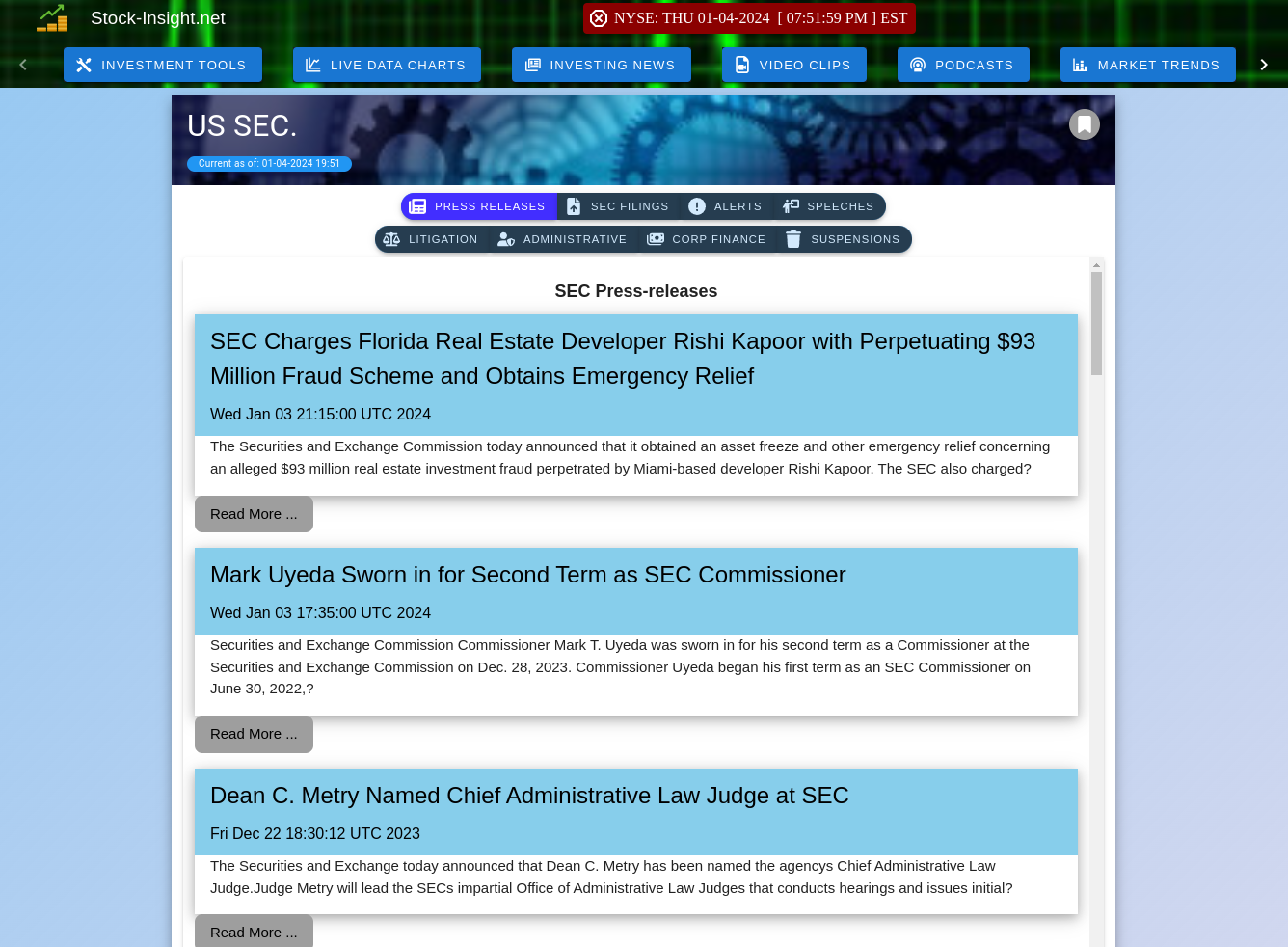 Latest News & Filings From the SEC Latest SEC News & Filings